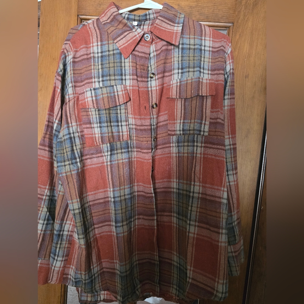 NEW Without Tags Shein Large Flannel Plaid Button-Up Shirt